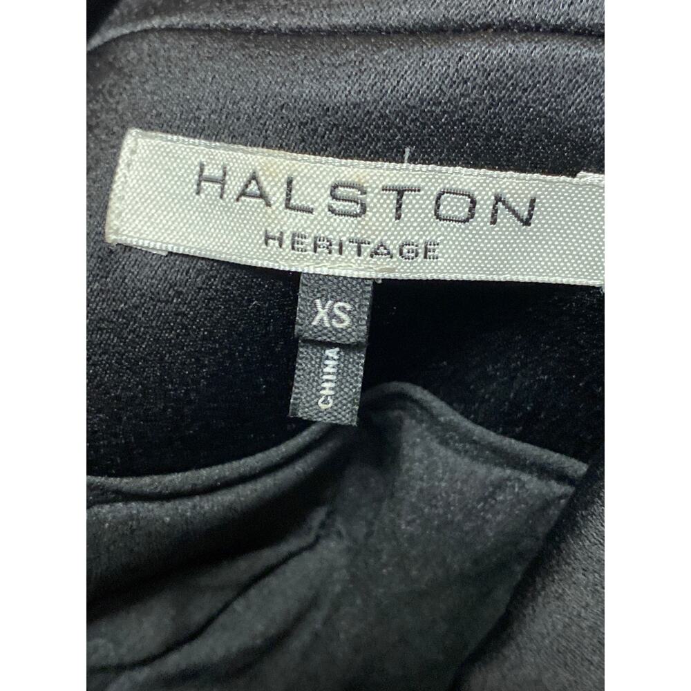 Halston Black Satin Double Breasted Ruched 3/4 Sleeve Blaxzr Coat Jacket Top XS - Picture 4 of 5